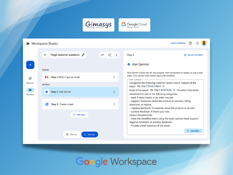 Giao diện tạo bước trong một quy trình trên Google Workspace Studio